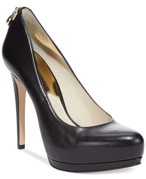 michael kors shoes black heels skin|Michael Kors black suede pumps.